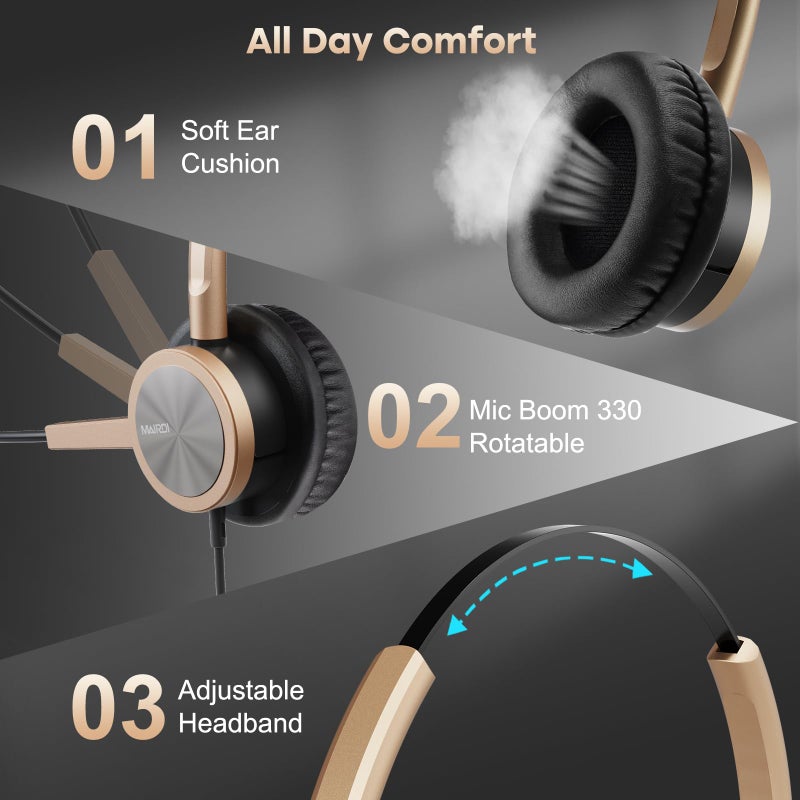 MAIRDI Telephone Headset with RJ9 Jack for Cisco Phone, Including 3.5mm Connector for Cell Phone PC Laptop, Binaural Office Headset with Microphone Noise Canceling for Call Center Landline Deskphone - Image 4